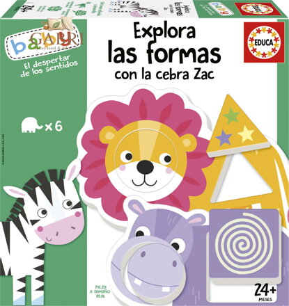 EDUCA Baby vkládačka Prozkoumej tvary se zebrou Zakem 6x2 dílky