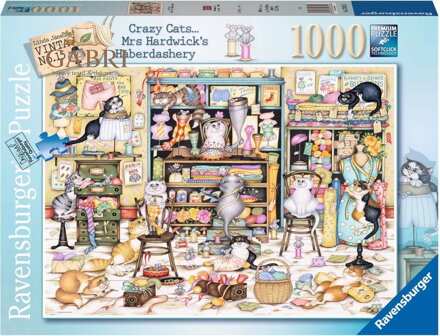 RAVENSBURGER Puzzle Crazy Cats: Hrátky rozdováděných koček v galanterii 1000 dílků