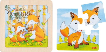 GOKI Dřevěné puzzle Liška 4 dílky