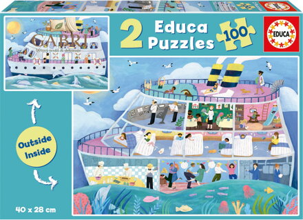 EDUCA Puzzle Outside,Inside Výletní loď 2x100 dílků