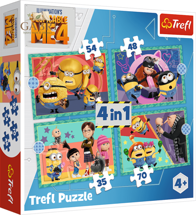 TREFL Puzzle Já, padouch 4: Šílení Mimoni 4v1 (35,48,54,70 dílků)