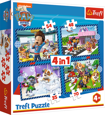 TREFL Puzzle Tlapková patrola: Psí záležitosti 4v1 (35,48,54,70 dílků)