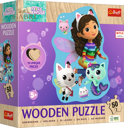 TREFL Dřevěné obrysové puzzle Gábinin kouzelný domek: Veselá Gábinka 50 dílků