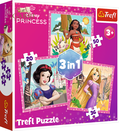 TREFL Puzzle Disney princezny: Vaiana, Locika a Sněhurka 3v1 (20,36,50 dílků)
