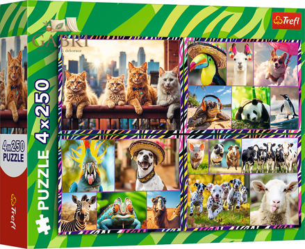 TREFL Puzzle Zábavná zvířata 4x250 dílků