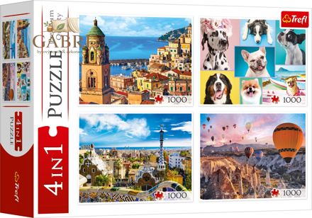 TREFL Puzzle Amalfi, Psí portréty, Balony nad Kapadokií a Park Güell 4x1000 dílků