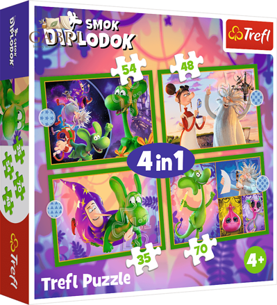 TREFL Puzzle Hokus pokus Diplodokus 4v1 (35,48,54,70 dílků)