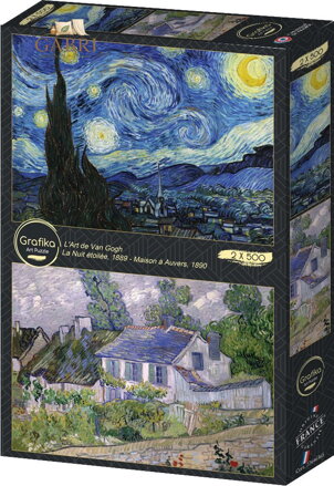 GRAFIKA Puzzle Hvězdná noc a dům Auvers 2x500 dílků