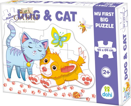 DOHÁNY Podlahové obrysové puzzle Pejsek a kočička 12 dílků