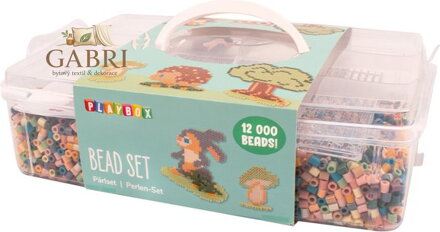 PLAYBOX Zažehlovací korálky v plastovém kufříku Mellow pastel + destička a předlohy 12000ks