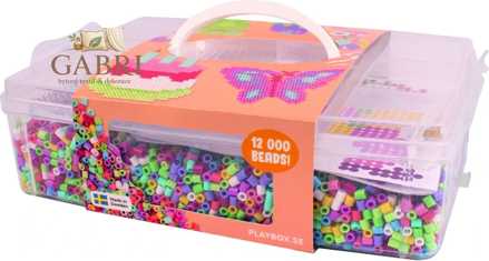PLAYBOX Zažehlovací korálky v plastovém kufříku Happy mix + destička a předlohy 12000ks