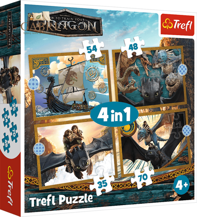 TREFL Puzzle Jak vycvičit draka: Dračí dny 4v1 (35,48,54,70 dílků)