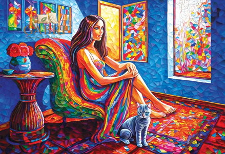 MAGNOLIA Puzzle Žena s kočkou 1000 dílků