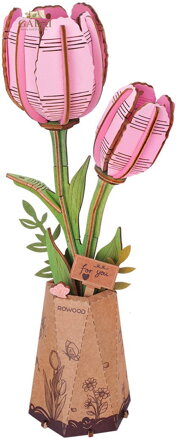ROBOTIME Rowood 3D dřevěné puzzle Růžové tulipány 72 dílků