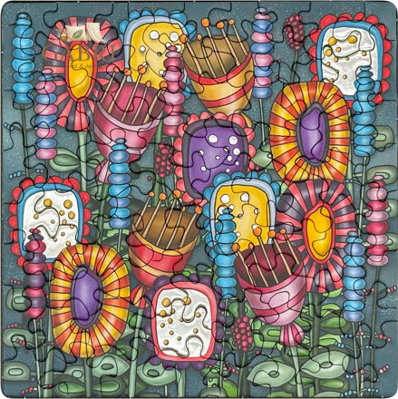 CURIOSI Čtvercové puzzle Q Silver: Barevné květiny 72 dílků