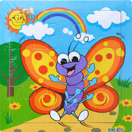 Dřevěné puzzle Zvířátka: Motýlek 9 dílků