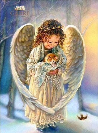 NORIMPEX Diamantové malování Andílek s koťátkem 30x40cm