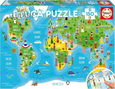 EDUCA Puzzle Mapa světa s dívkami 150 dílků