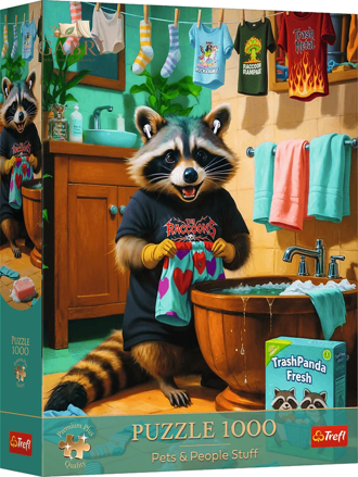 TREFL Puzzle Premium Plus Pets & People Stuff: Mýval na Den praní 1000 dílků