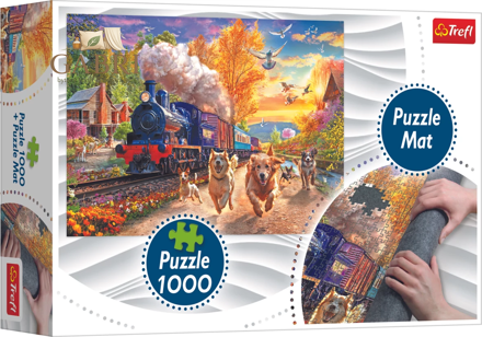 TREFL Puzzle Závod s vlakem 1000 dílků + Podložka pod puzzle