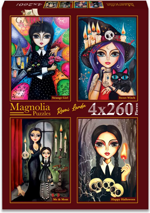 MAGNOLIA Puzzle Zvláštní holka, Milá čarodějnice, Já s mámou, Šťastný Halloween 4x260 dílků