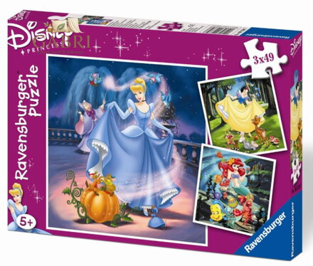 RAVENSBURGER Puzzle Sněhurka, Popelka, Ariel 3x49 dílků