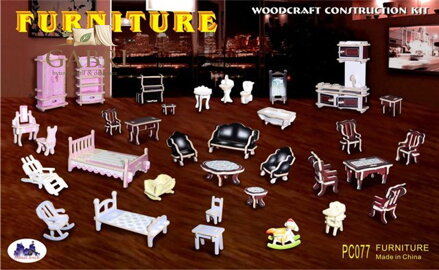 WOODEN TOY , WCK 3D puzzle Mini nábytek barevný