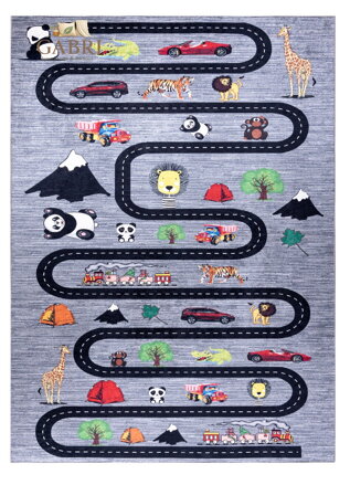 Dětský kusový koberec Bambino 2092 Streets cars anthracite