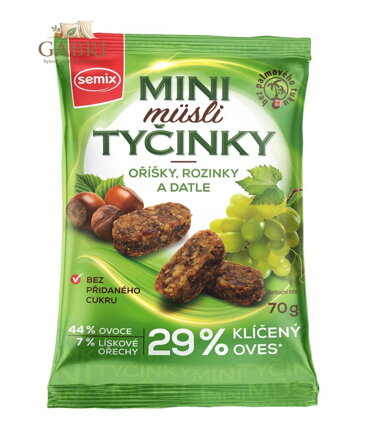 Mini mysli tyčinky oříšky, rozinky, datle 70g Semix bez lepku 1060
