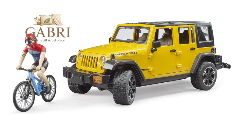 Bruder Jeep Wrangler Rubicon s cyklistou a kolem