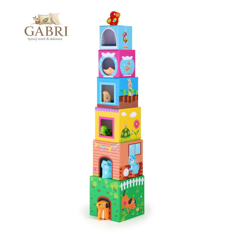 small foot Věž z kostek s dřevěnými zvířátky