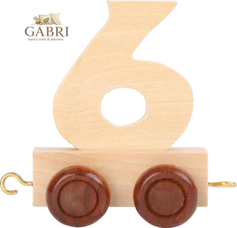 Vagónek dřevěné vláčkodráhy - přírodní číslice - číslo 6