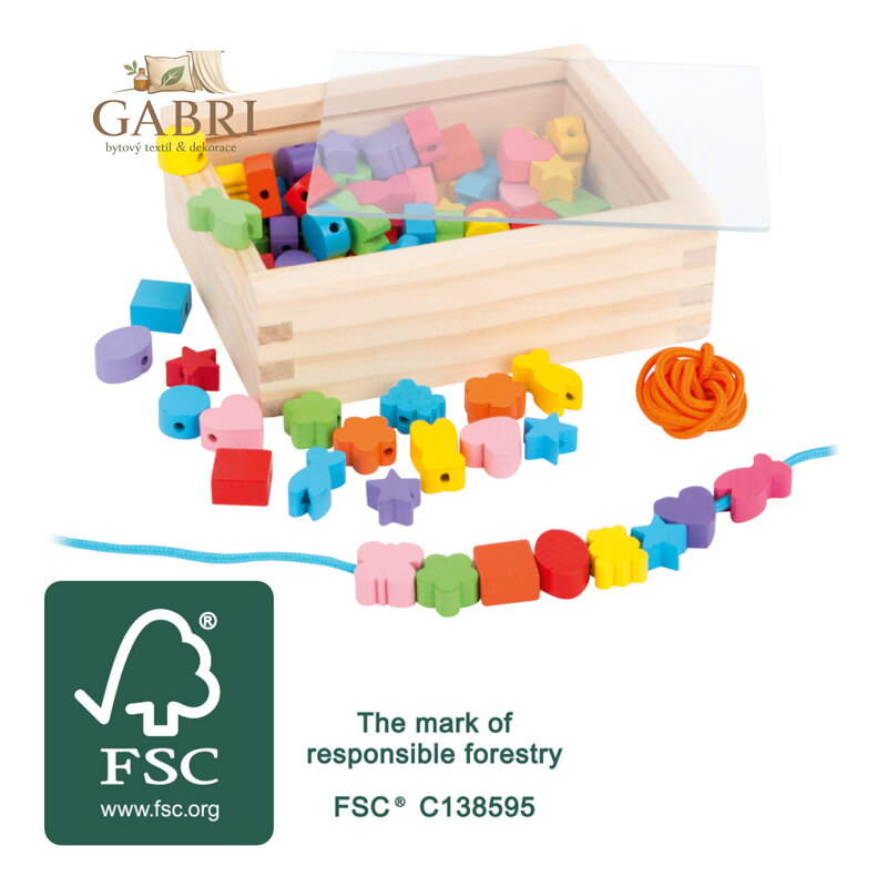 small foot Dřevěné navlékací korálky tvary v krabičce