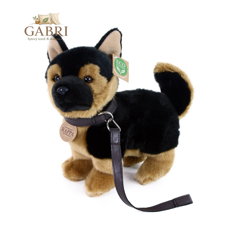 Plyšový pes německý ovčák s vodítkem  stojící 23 cm ECO-FRIENDLY