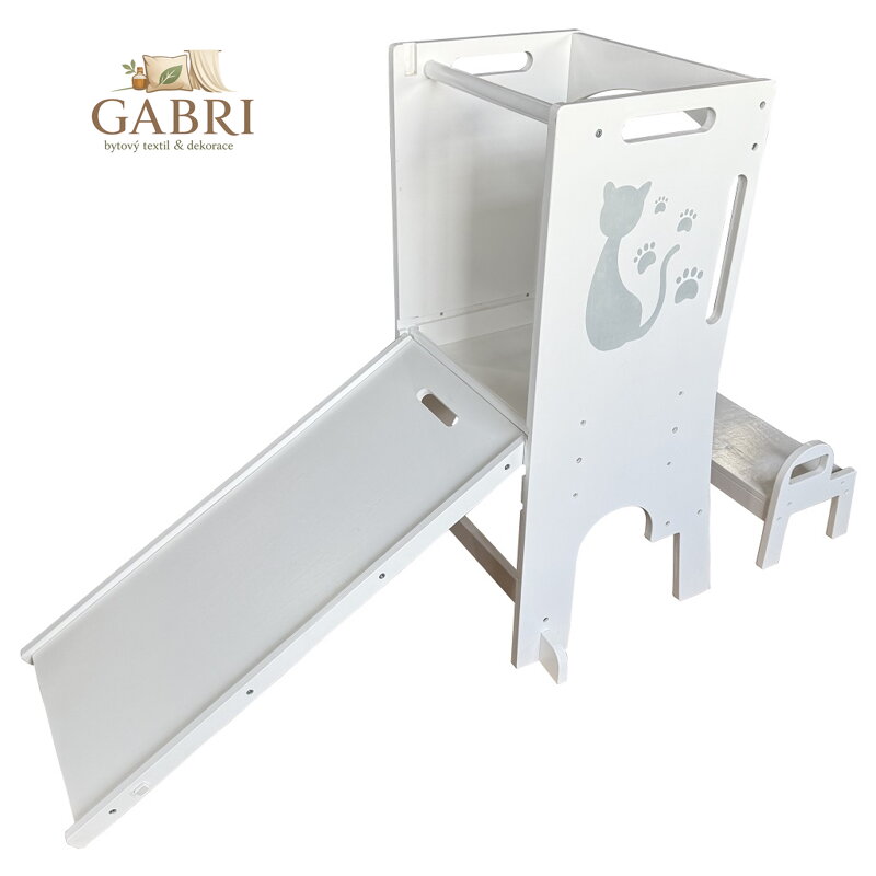 2Kids Toys Rostoucí učící věž Kočka se skluzavkou a tabulí