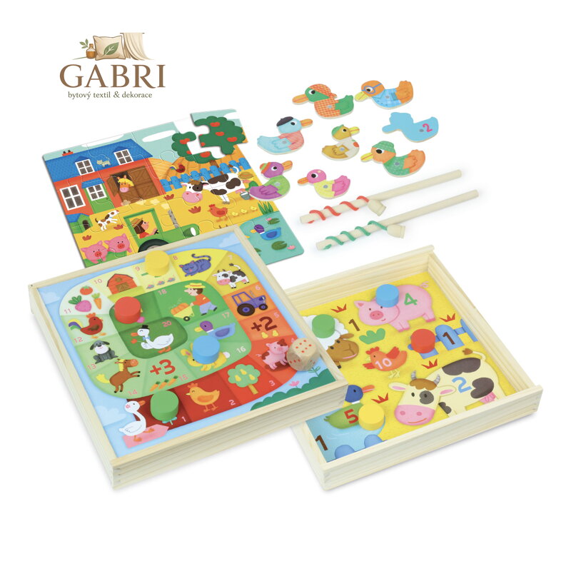 Vilac Dřevěný set zábavných her se zvířátky 4 v 1