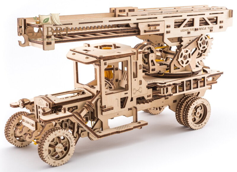 Ugears 3D dřevěné mechanické puzzle UGM-11 Náklaďák s požárním žebříkem
