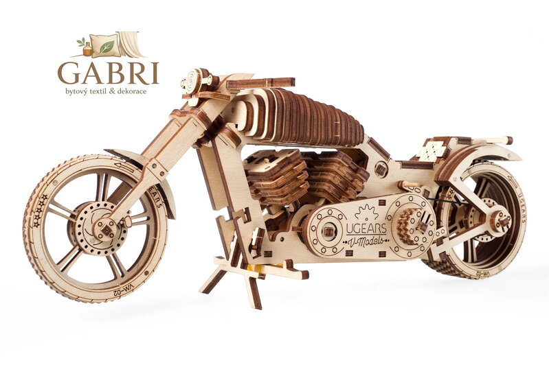 Ugears 3D dřevěné mechanické puzzle VM-02 Motorka (chopper)