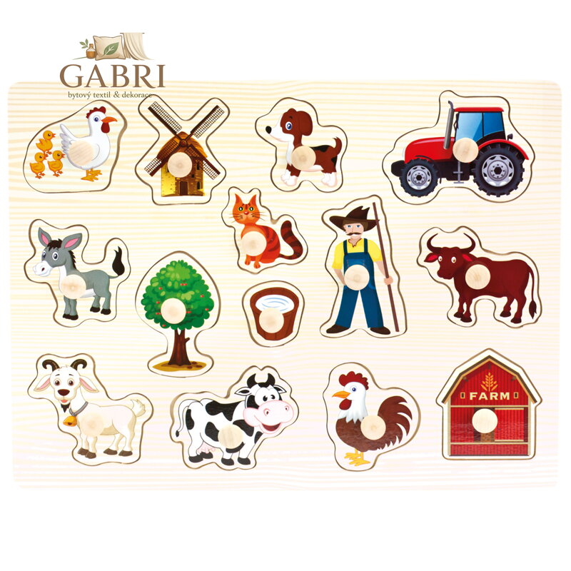 Bino Dřevěné puzzle farma 14 dílků