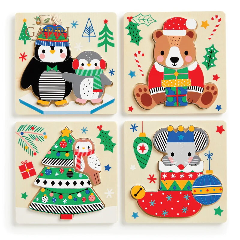 Mudpuppy Dřevěné puzzle sada 4 puzzle Vánoce