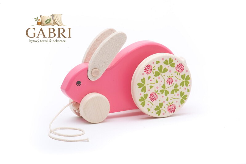 Bajo Velký růžový dřevěný tahací králík