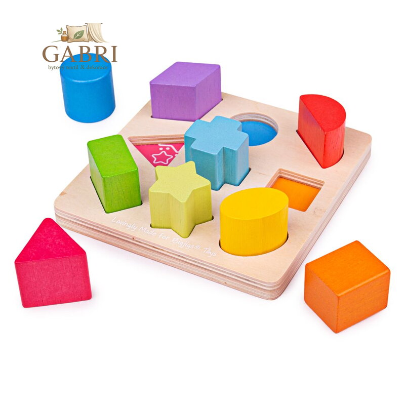 Bigjigs Baby Dřevěné kostky tvary a barvy