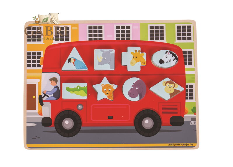 Bigjigs Toys Vkládací puzzle autobus se zvířátky