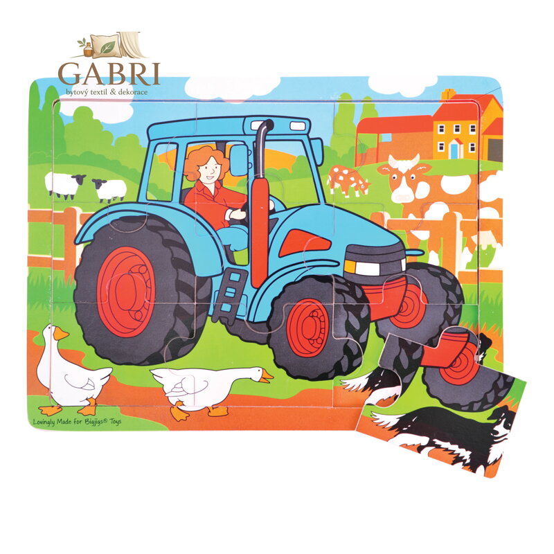 Bigjigs Toys Dřevěné puzzle traktor 9 dílků