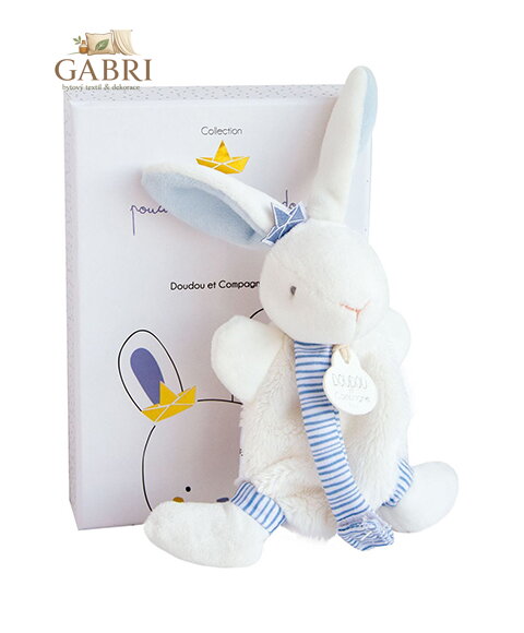 Doudou Dárková sada - Hračka s úchytem na dudlík králíček 15 cm modrý