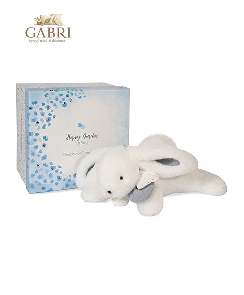Doudou Dárková sada - Plyšový králíček s bílou bambulkou 25 cm