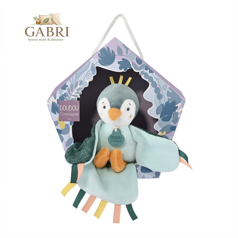 Doudou Dárková sada - hudební plyšová hračka ptáček zelený 23 cm