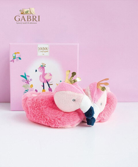 Doudou Dárková sada - Sada prvních botiček plameňák 0-6 měsíců