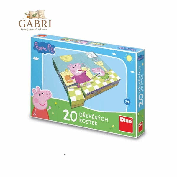 Dino Dřevěné obrázkové kostky Peppa pig Veselý den 20 kostek