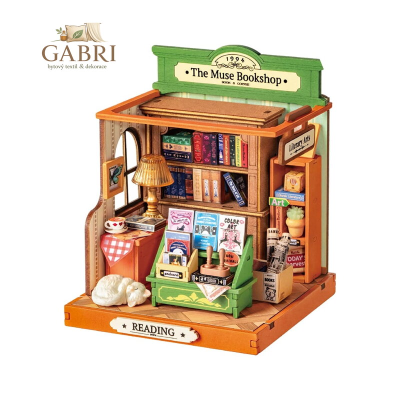 RoboTime 3D dřevěná skládačka Miniatura domečku Knihkupectví